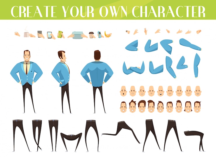 Free Vector set for creation of cartoon businessman