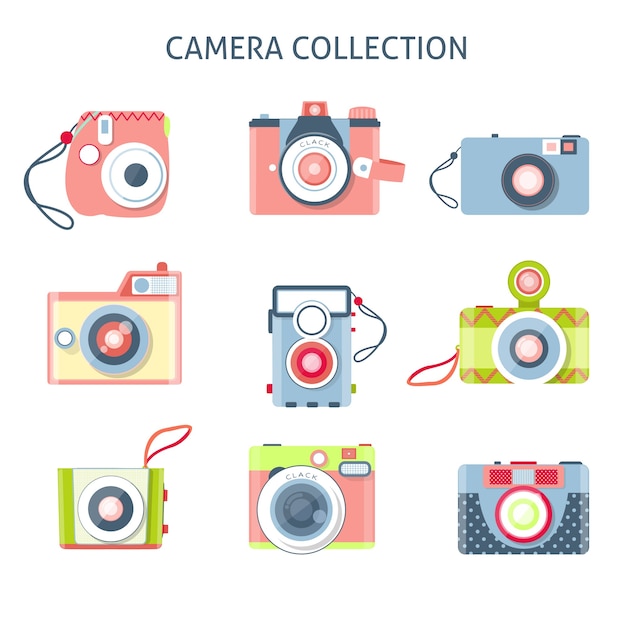 Set of creative cameras in flat design