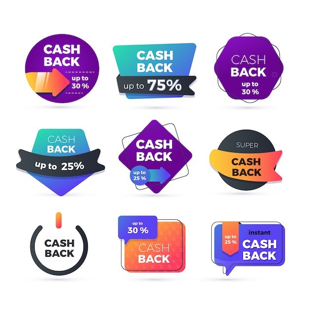 Vettore gratuito set di etichette di cashback creativo