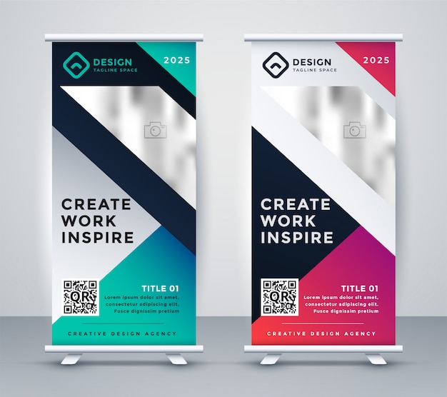 Vettore gratuito set di banner standee rollup display creativo