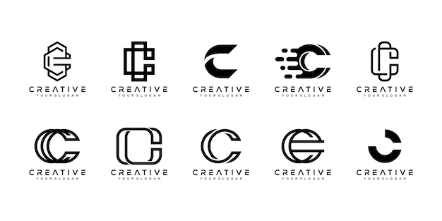 Set of creative monogram letter c logo design template.