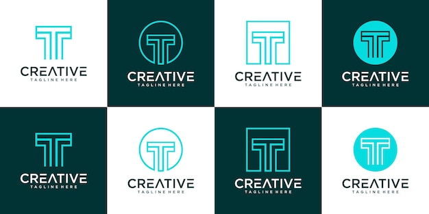 Set of creative monogram letter t logo design