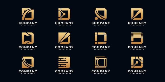 Set of creative monogram logo design initial letter d with golden style color premium vector