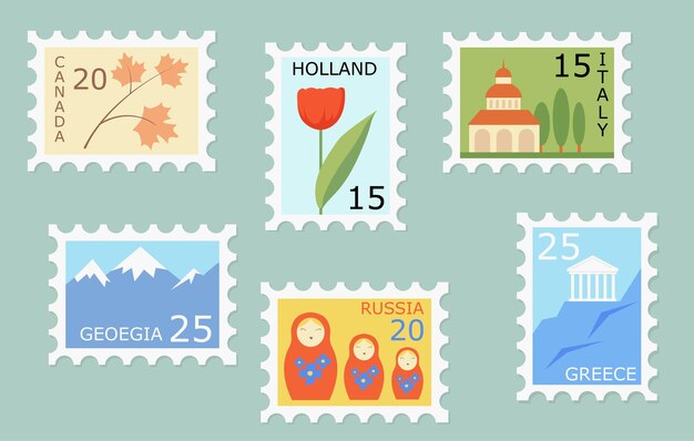 Free Vector  Cute floral stamps of countries