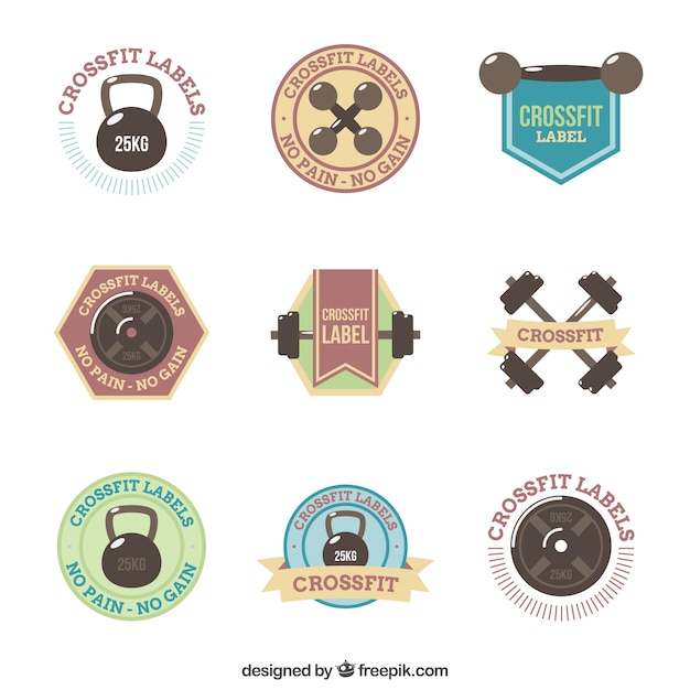 Set of crossfit stickers in vintage style