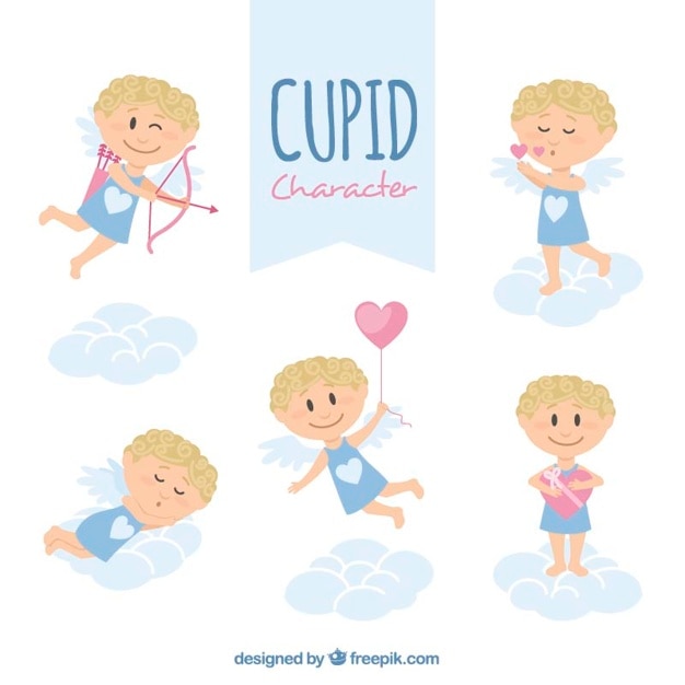 Free vector set of cupid characters with clouds