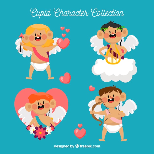 Vettore gratuito set di personaggi cupidi