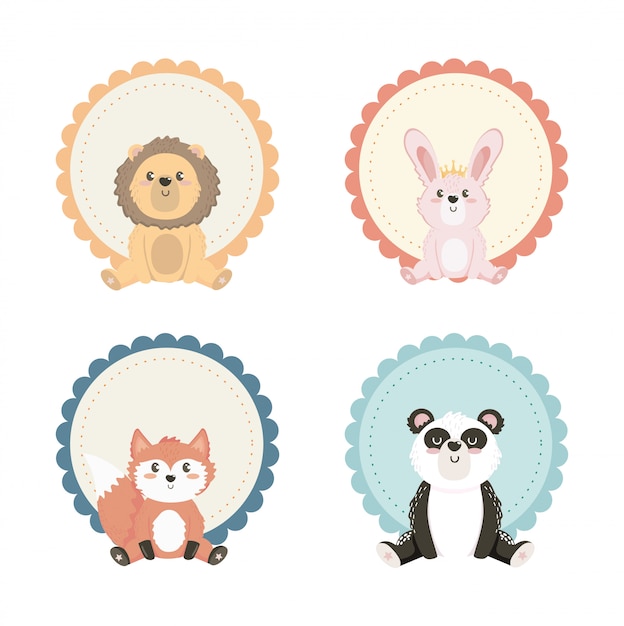 Free vector set of cute animals with label decoration