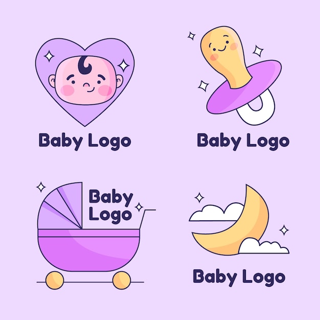 Free vector set of cute baby logos