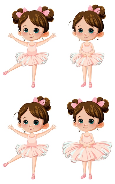 Набор милых персонажей мультфильма о танцовщицах балета