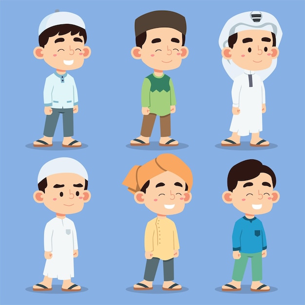 Set of cute boy with various Muslim costume cartoon vector