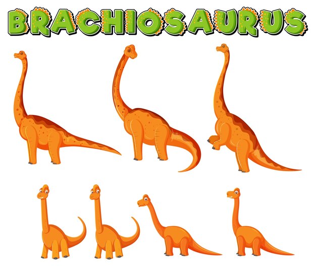 Набор милых персонажей динозавров брахиозавра