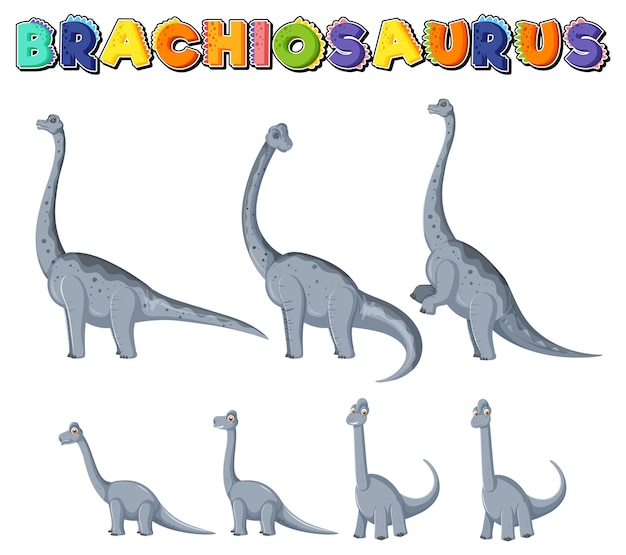 Vettore gratuito set di simpatici personaggi di dinosauro brachiosauro