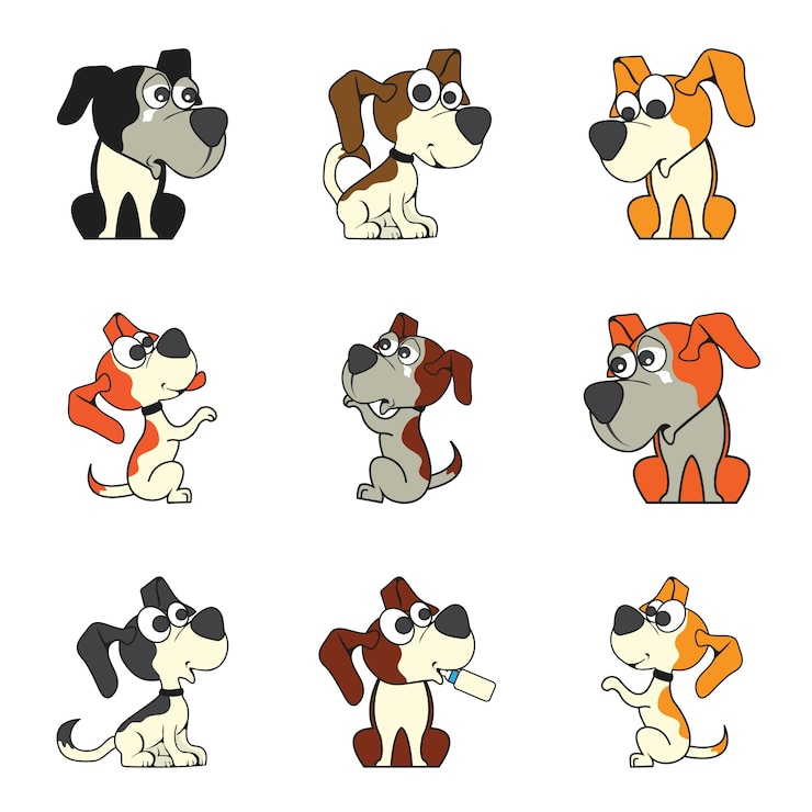Free Vector set of cute cartoon dog