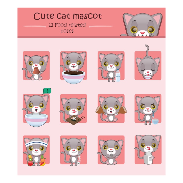 Free Vector set of cute cat mascots