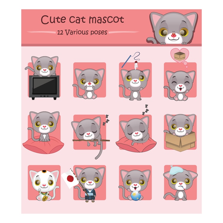 Free Vector set of cute cat mascots