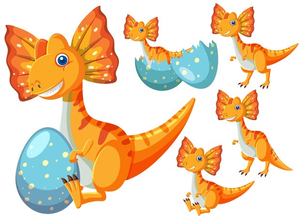 Set of cute dinosaur cartoon characters