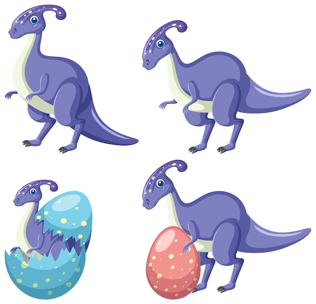 Set of cute dinosaur cartoon characters