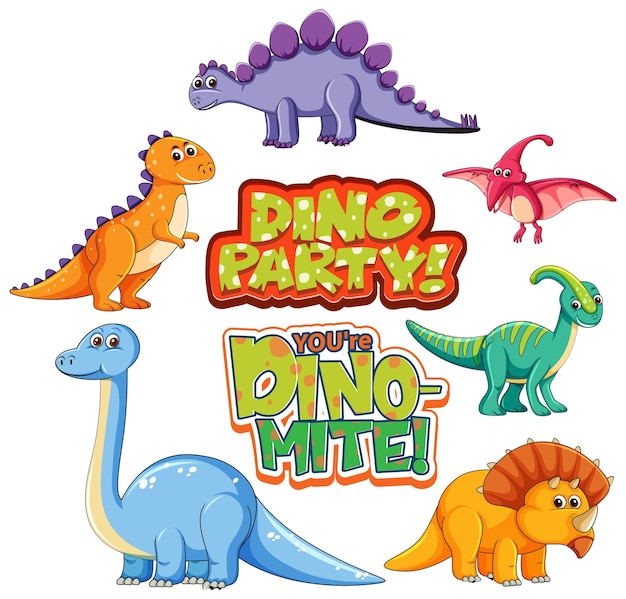 Набор милых персонажей мультфильма о динозаврах
