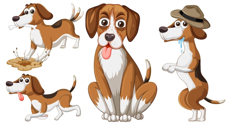 Free Vector set of cute dog cartoon