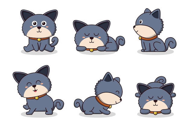 Free vector set of cute dog with various pose and emotion in cartoon vector