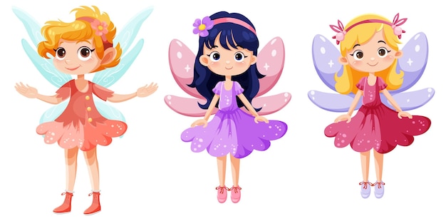 Set of cute fairies cartoon charater