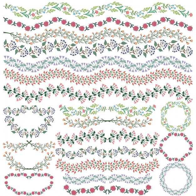 Free vector set of cute floral wreaths and garlands