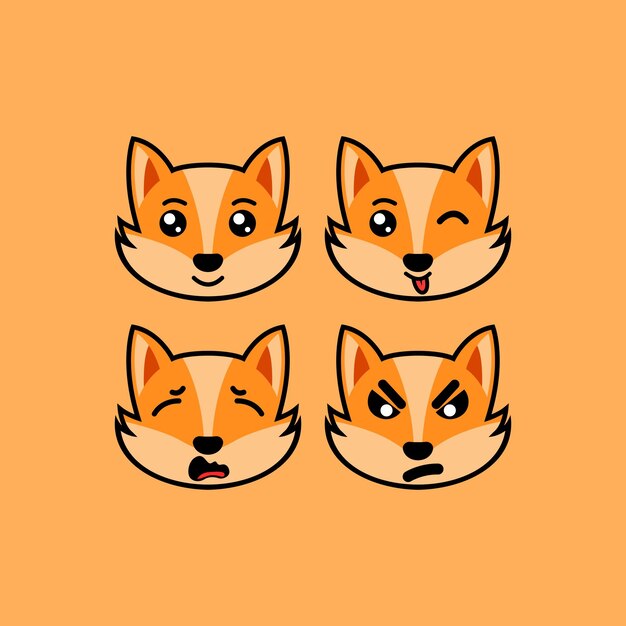 かわいいキツネの顔文字のセット 無料のベクター