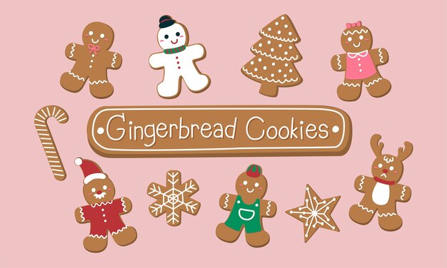 Set of cute gingerbread cookies for christmas.
