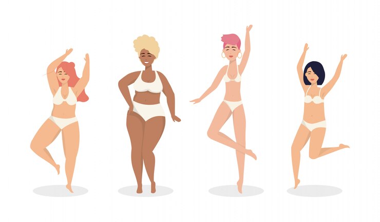 Free Vector set of cute girls wearing underclothes and flowers