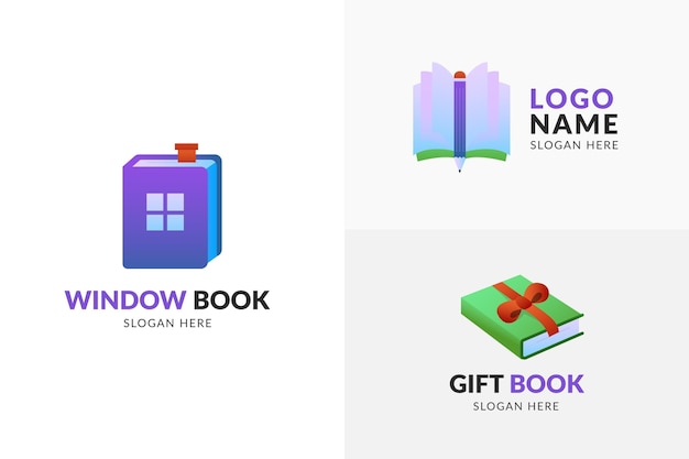 Set of cute gradient book logo template