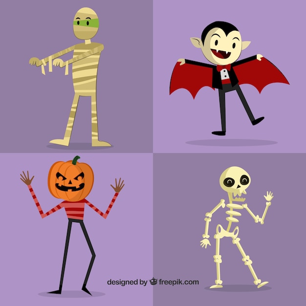 Free vector set of cute halloween characters