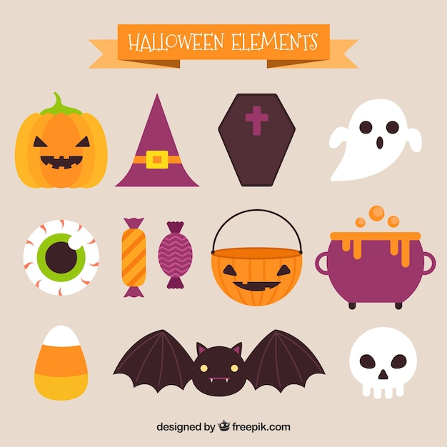 Free vector set of cute halloween elements