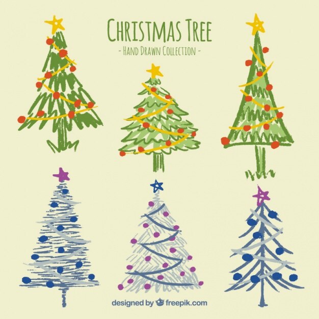 Free Vector set of cute hand-painted christmas trees 