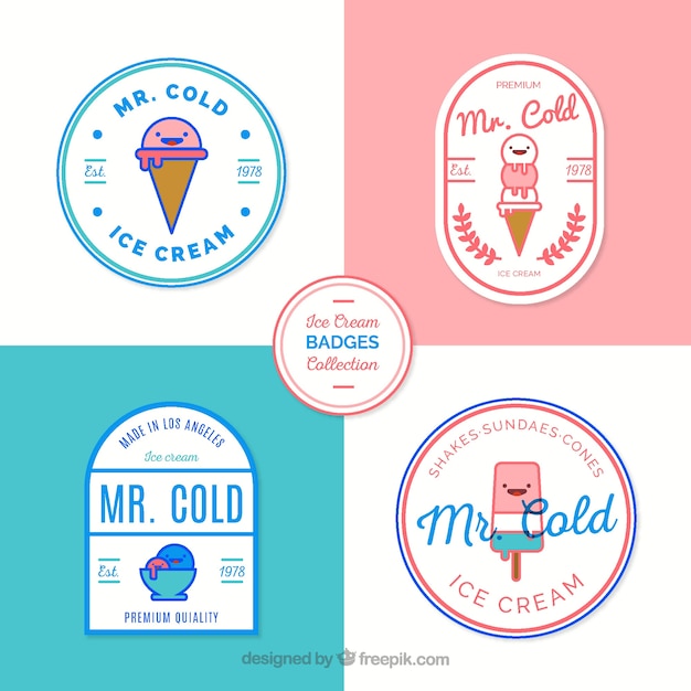 Set of cute ice cream labels in flat design