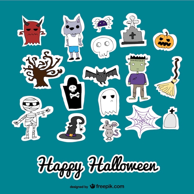 Set of cute icons stickers of halloween