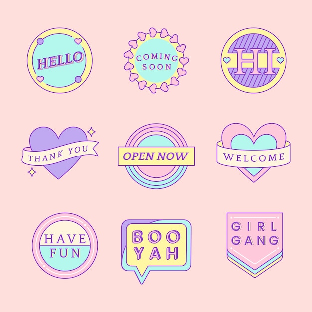 Free vector set of cute messages on badges vector