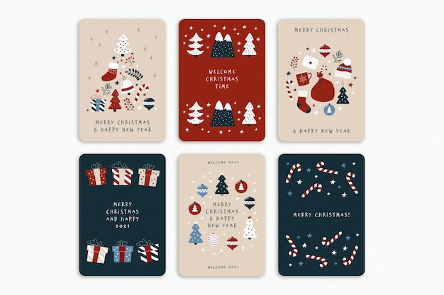 Free Vector set of cute organic christmas cards