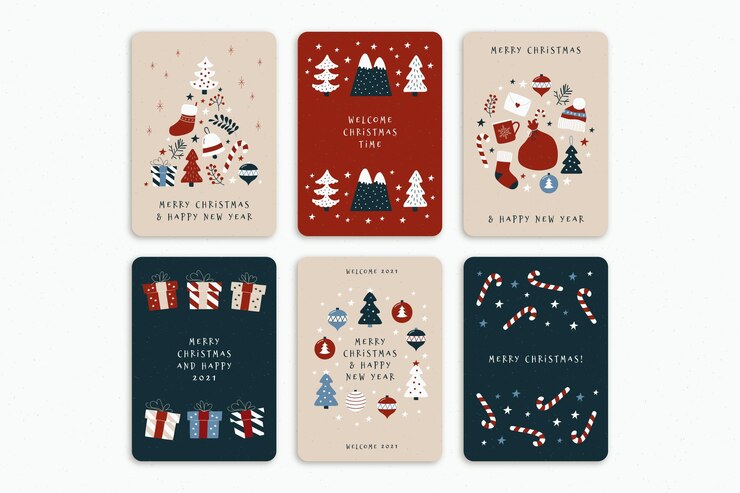 無料Vector かわいいオーガニッククリスマスカードのセット