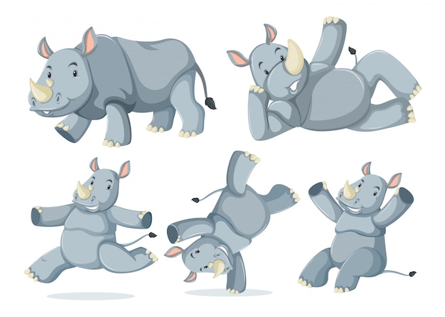 Set of cute rhinos