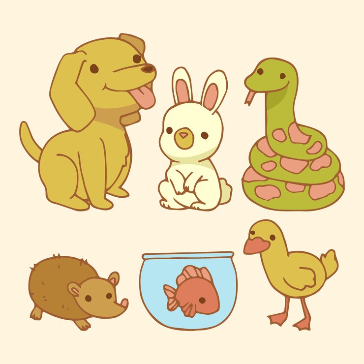 Free Vector set of cute smiley pets