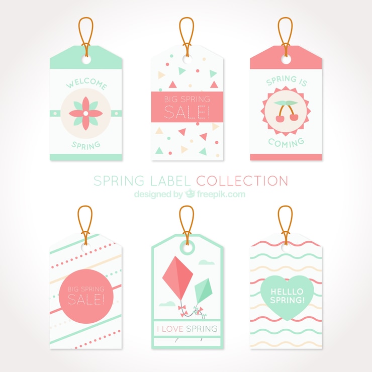 Free Vector set of cute spring stickers in pastel tones