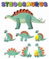 Free vector set of cute stegosaurus dinosaur cartoon characters