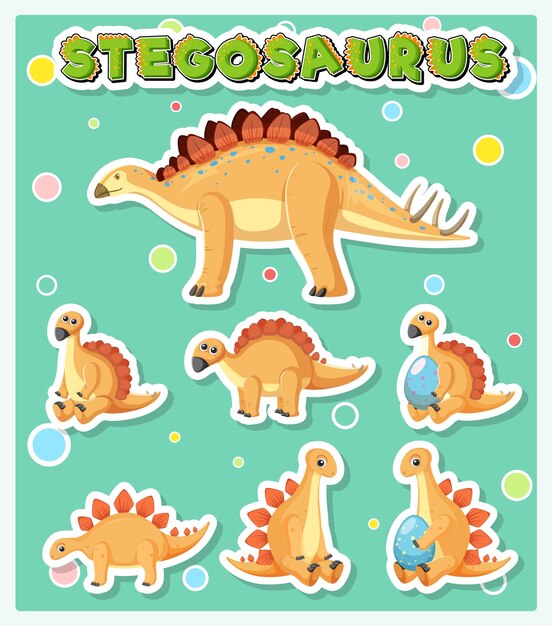 かわいいステゴサウルス恐竜漫画のキャラクターのセット