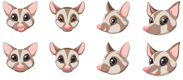 Free vector set of cute sugar glider