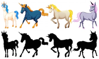 Set of cute unicorn cartoon character