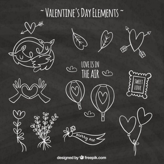 Free Vector set of cute vintage valentine sketches