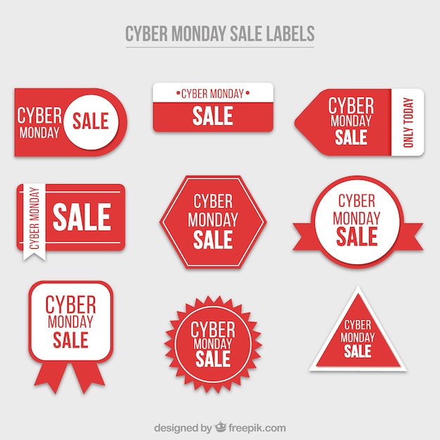 Free vector set of cyber monday red stickers