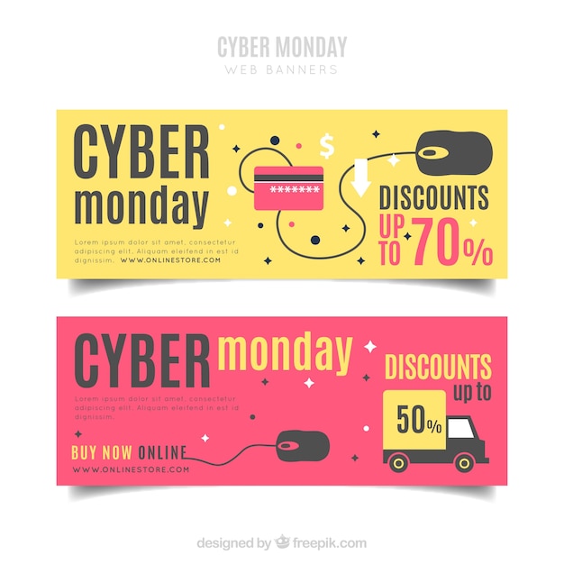 Free vector set of cyber monday sale banners