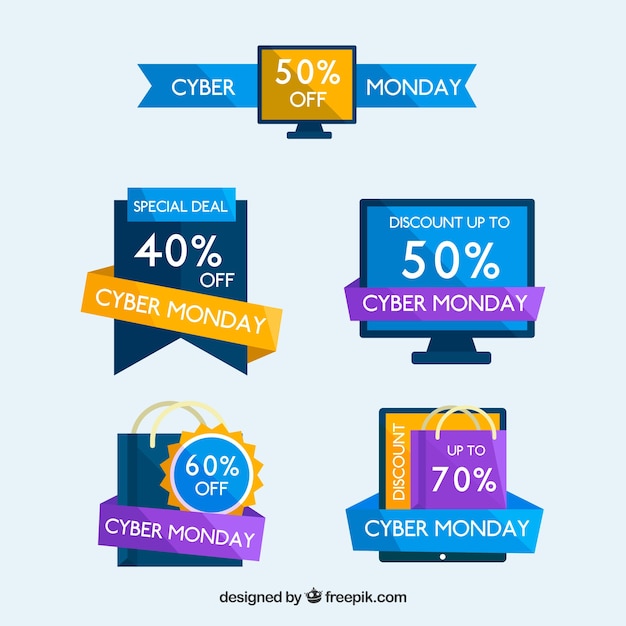 Set of cyber monday stickers in flat design
